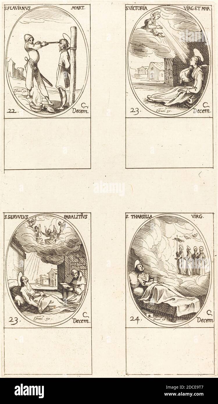 Jacques Callot, (artiste), français, 1592 - 1635, St. Flavian; St. Victoria; St. Serpulus; St. Tharsilla, The Calendar of Saints, (série), gravure Banque D'Images