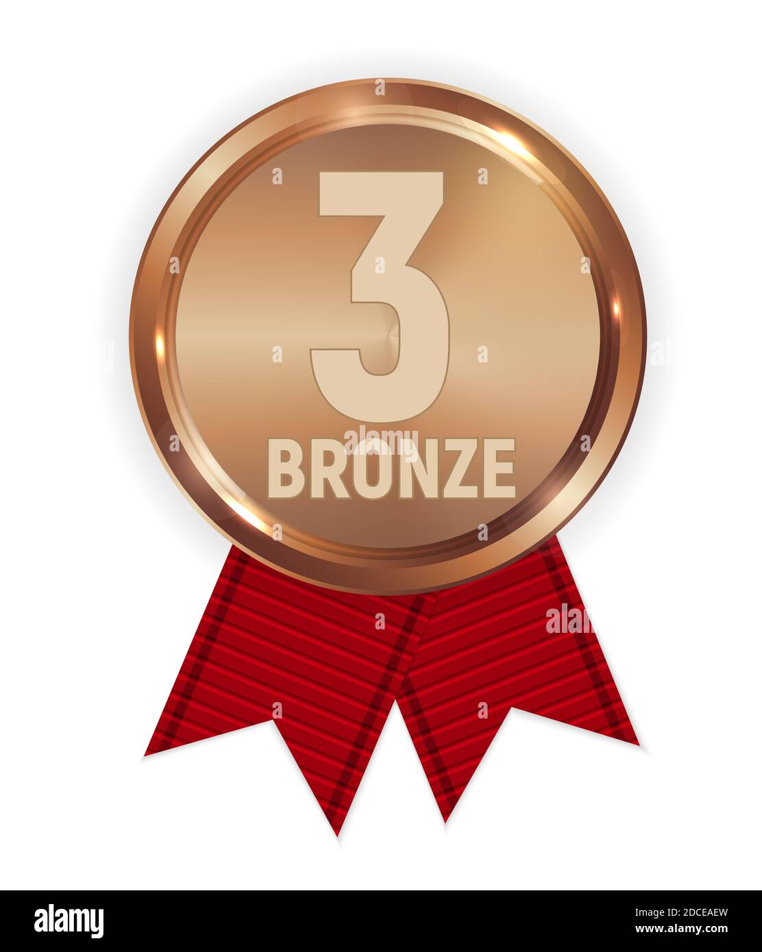 Médaille de bronze avec ruban rouge. Icône signe de troisième lieu isolé sur fond blanc. Illustration Banque D'Images