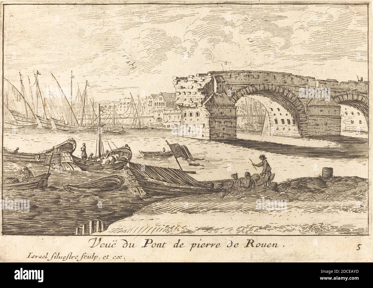 Israël Silvestre, (artiste), Français, 1621 - 1691, Veue du Pont de pierre de Rouen, Livre de Diverses veves, Perspectiues, Paysages... : n° 5, (série), 1664, gravure Banque D'Images