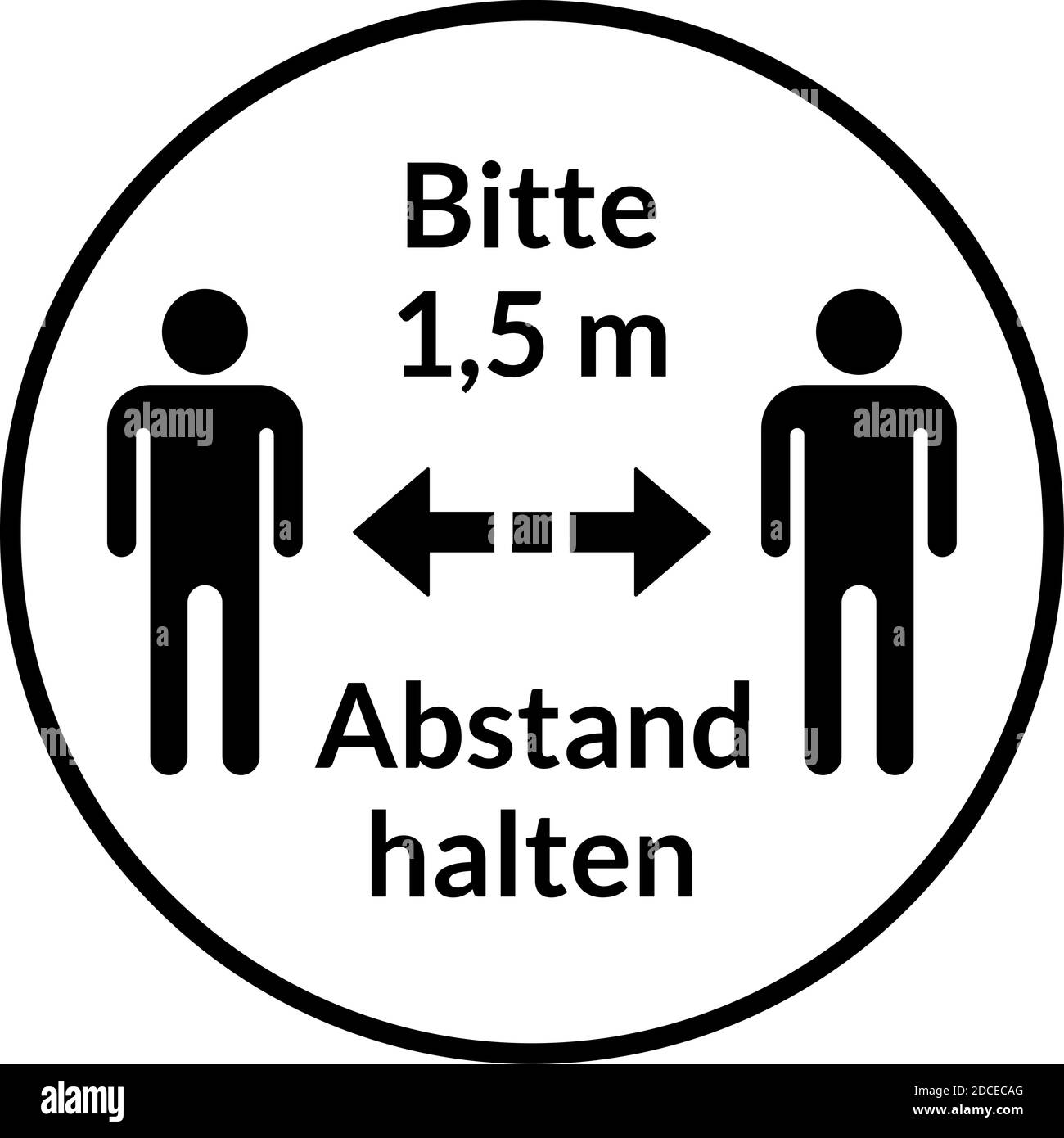 Bitte 1,5 m abstand halten ('Veuillez garder une distance de 1,5 mètres' en allemand) Round social distance instruction Sticker icône. Image vectorielle. Illustration de Vecteur