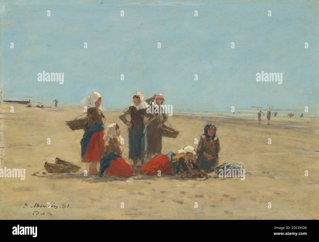 Eugène Boudin, (peintre), français, 1824 - 1898, femmes sur la plage de Berck, 1881, huile sur bois, total: 24.8 x 36.2 cm (9 3/4 x 14 1/4 po.), encadré: 41.6 x 52.4 x 5.2 cm (16 3/8 x 20 5/8 x 2 1/16 po Banque D'Images