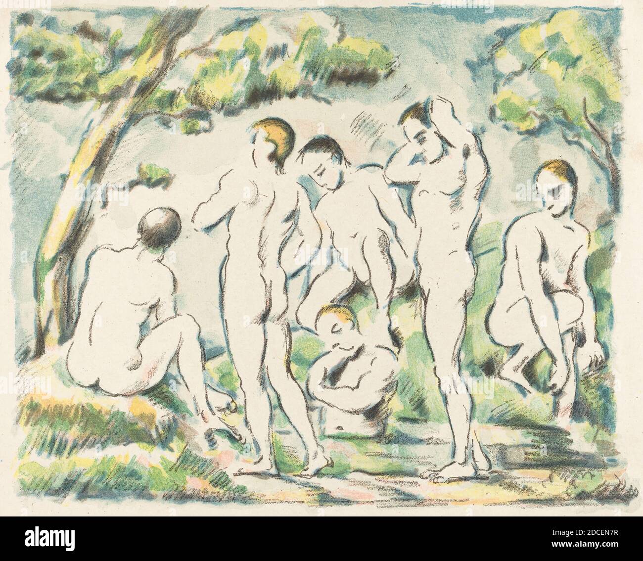 Paul Cézanne, (artiste), Français, 1839 - 1906, les baigneurs (petite assiette), l'Album d'etampes originales de la Galerie Volard, (série), 1897, lithographie couleur sur papier de chine, total: 23.6 x 29.1 cm (9 5/16 x 11 7/16 po Banque D'Images