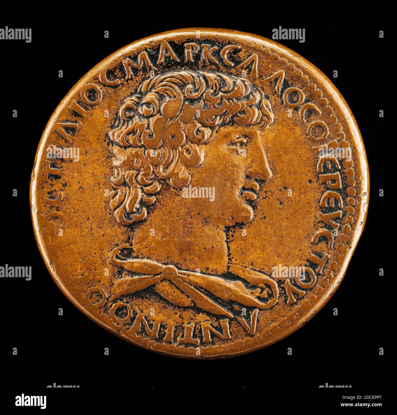 Giovanni da Cavino, (artiste), Paduan, 1500 - 1570, Antinous, mort A.D. 130, favori de l'empereur Hadrien, bronze/fonte, total (diamètre): 3.81 cm (1 1/2 in.), poids brut: 20.96 gr (0.046 lb.), axe: 6:00 Banque D'Images