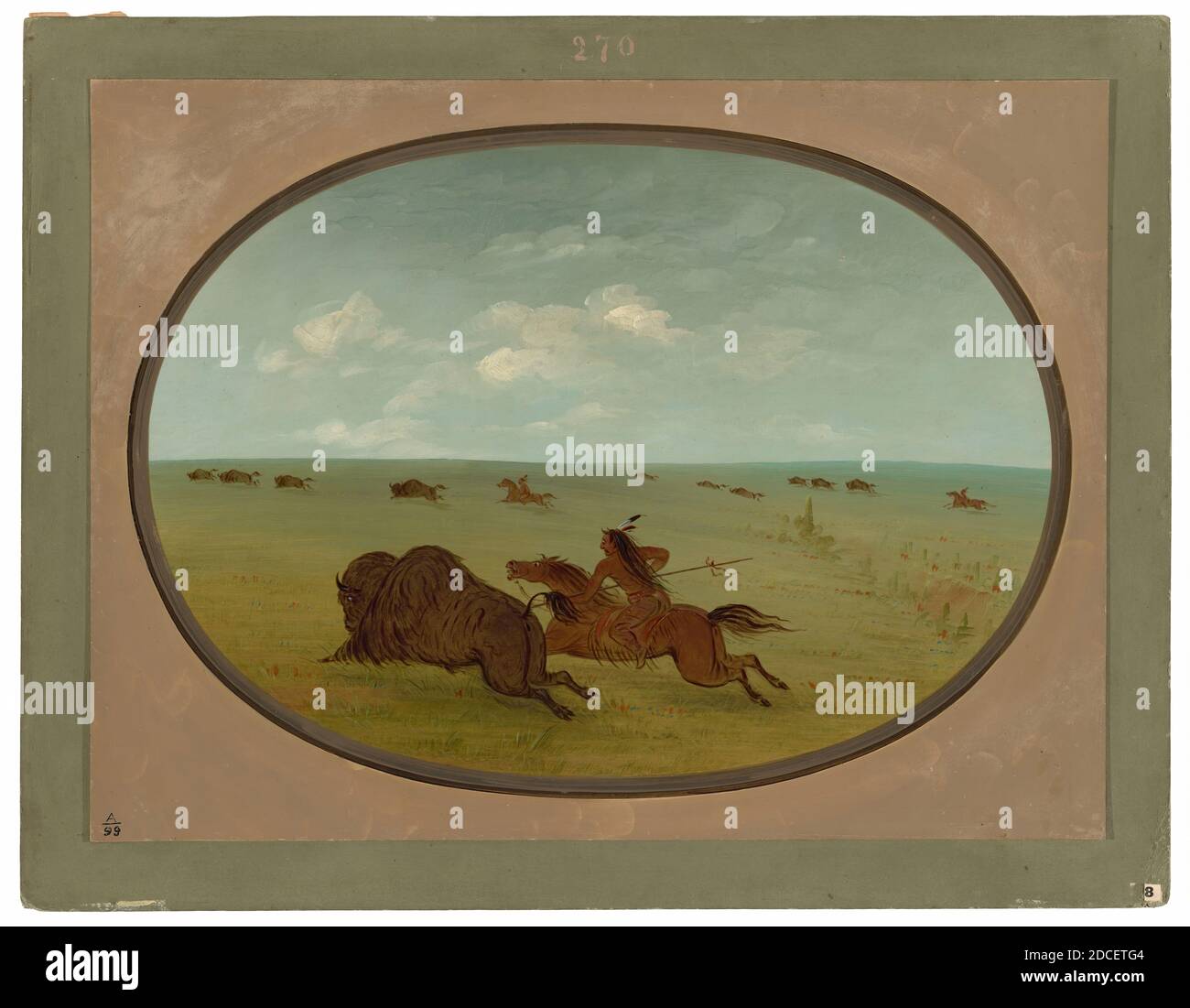 George Catlin, (artiste), américain, 1796 - 1872, Buffalo Chase, Sioux Indians, Upper Missouri, 1861/1869, huile sur carte montée sur carton, total: 46.9 x 62.5 cm (18 7/16 x 24 5/8 po Banque D'Images