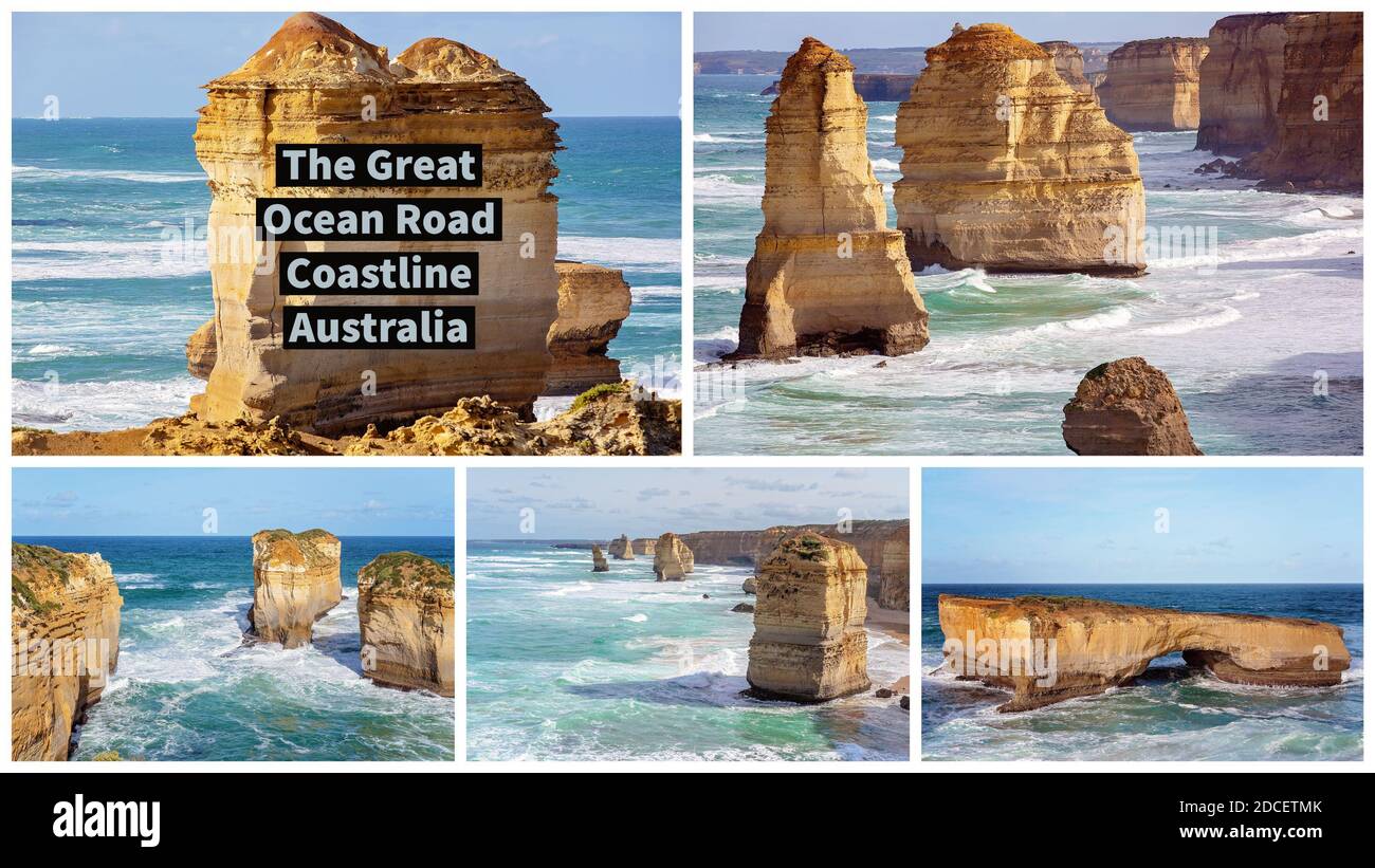Collage de la magnifique côte victorienne de la Great Ocean Road en Australie, une destination touristique bien connue Banque D'Images