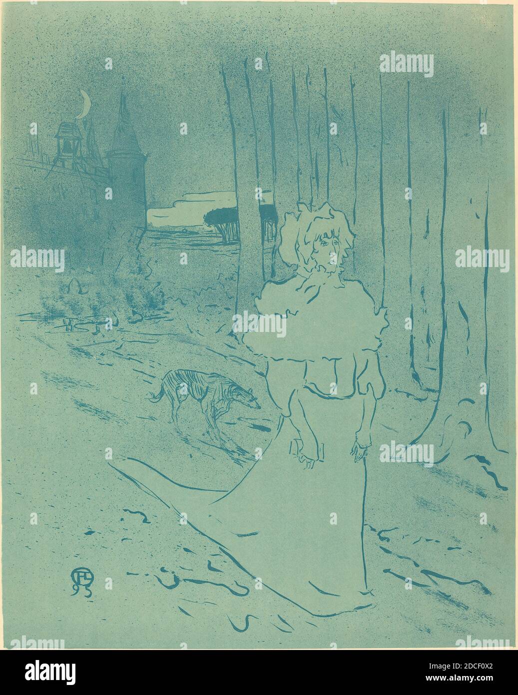 Henri de Toulouse-Lautrec, (artiste), français, 1864 - 1901, le Manoir-Dame ou l'OMEN (la chatelaine ou le tocsin), 1895, lithographie turquoise et bleu clair, image: 57.2 x 45.1 cm (22 1/2 x 17 3/4 po), feuille: 65.5 x 50 cm (25 13/16 x 19 11/16 po Banque D'Images