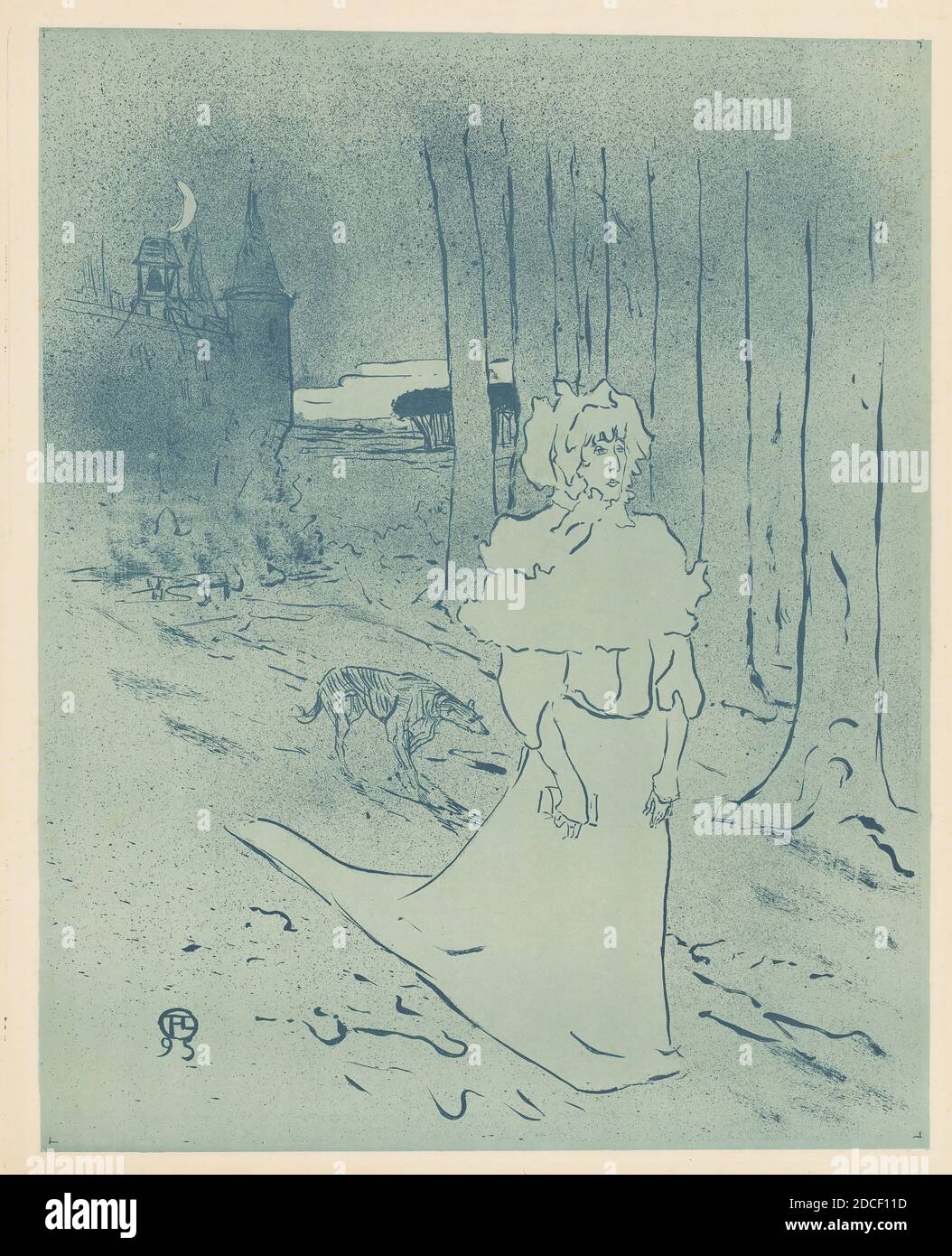 Henri de Toulouse-Lautrec, (artiste), français, 1864 - 1901, le Manoir Lady ou l'OMEN (la chatelaine ou le tocsin), 1895, lithographie en turquoise et bleu clair Banque D'Images