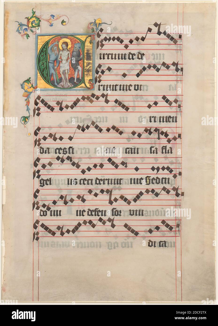 Artiste anonyme, (artiste), Maître de la Bull d'Or, (artiste apparenté), Bohemian, actif c. 1400, la flagellation, trois feuilles d'un livre de chœur (Antiphonary) (1950.17.1, 3-4), (série), 1400/1405, miniature sur vélin, hors tout : 56.8 x 40.6 cm (22 3/8 x 16 po Banque D'Images