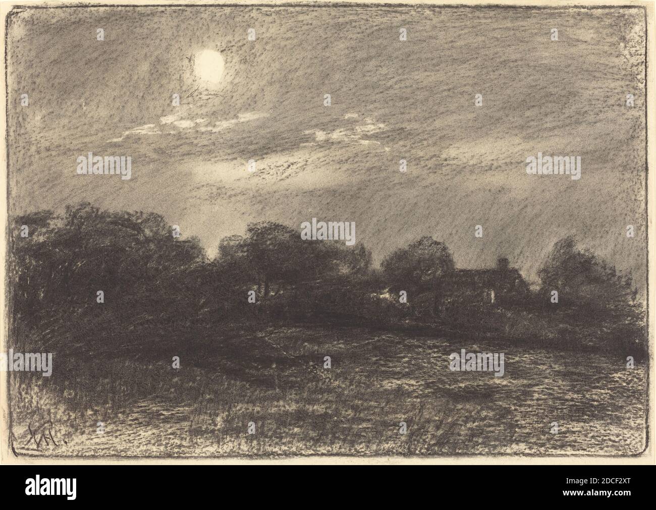 William Morris Hunt, (artiste), américain, 1824 - 1879, soirée, Paysage agricole, 1870, charbon de bois sur papier vélin, feuille : 34.7 × 48.7 cm (13 11/16 × 19 3/16 po Banque D'Images