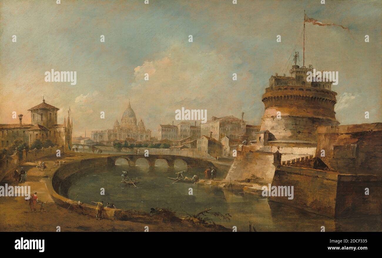 Francesco Guardi, (artiste), Venetian, 1712 - 1793, vue fantaisie du Castel Sant'Angelo, Rome, c. 1785, huile sur toile, hors tout : 46.8 x 76.3 cm (18 7/16 x 30 1/16 in.), encadré : 63.7 x 91.8 x 7 cm (25 1/16 x 36 1/8 x 2 3/4 in Banque D'Images