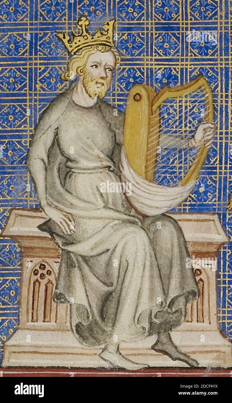 Roi David avec Harp par Maître de Jean de Mandeville, 1360-70 (42086221284). Banque D'Images