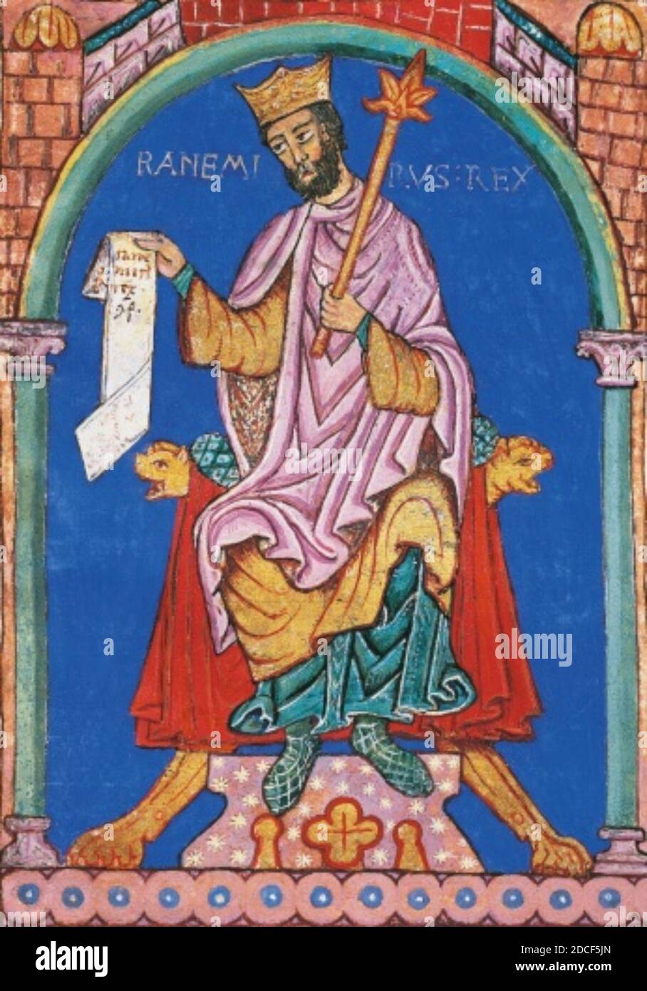 Roi Ramiro II de Leon, miniature de l'Index des privilèges royaux, Espagne 12ème siècle (21404317065). Banque D'Images
