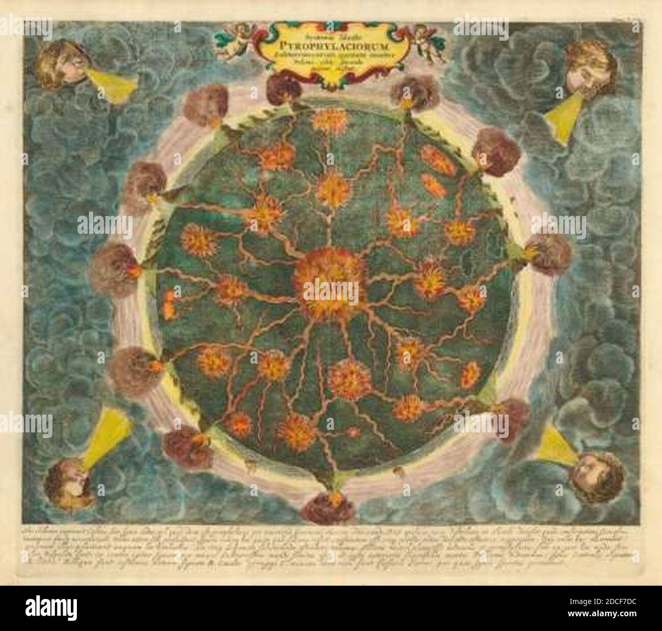 Kircher Athanasius — Mundus Subterraneus — Subterraneus Pyrophylaciorum — (coloré) — 1668. Banque D'Images