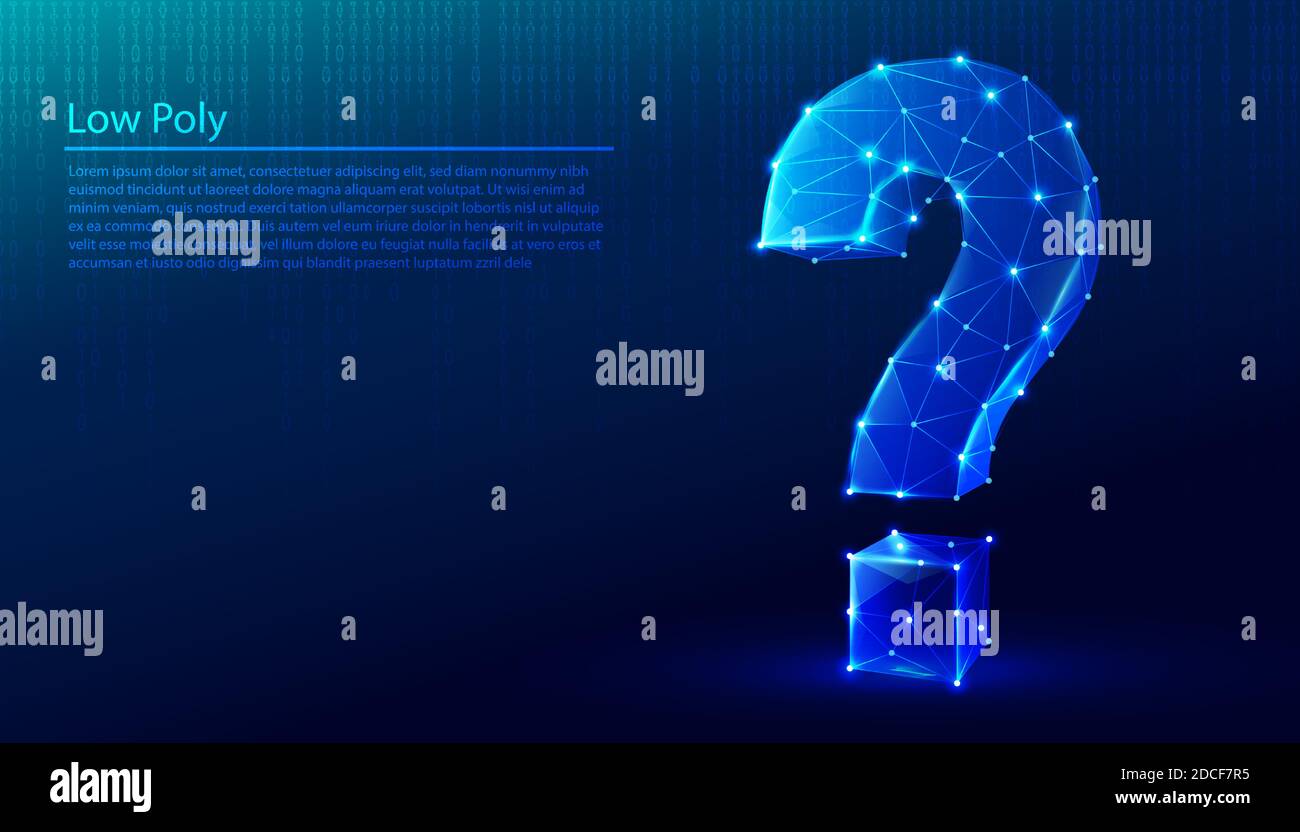 Vector TECH, fond bleu poly bas. Signe de question poly faible. Illustration de Vecteur