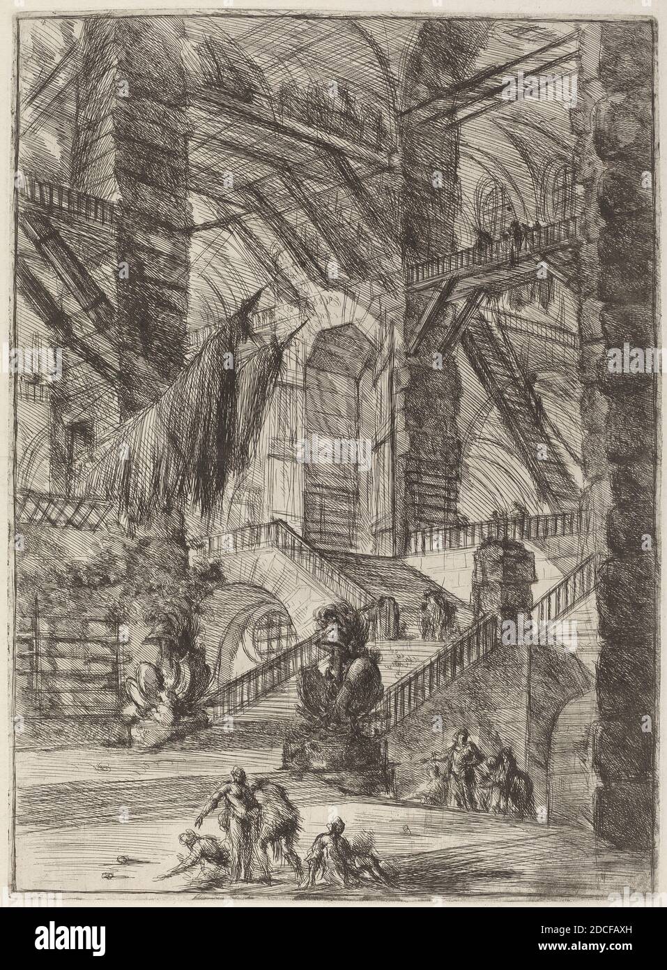 Giovanni Battista Piranesi, (artiste), Venetian, 1720 - 1778, l'escalier aux trophées, Carceri (première édition, deuxième édition), (série), publié le 1750/1758, gravure, gravure Banque D'Images