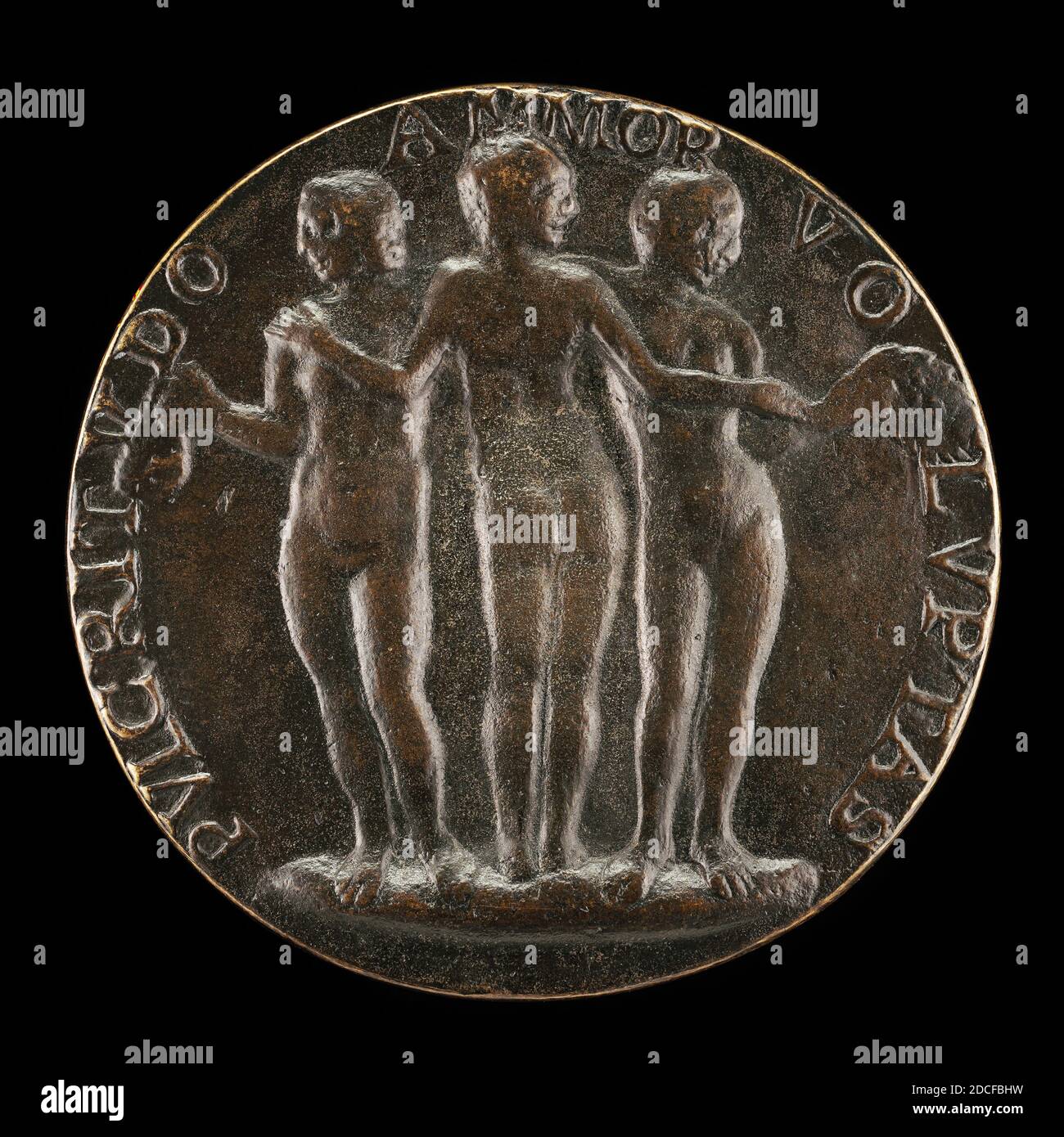 Artiste anonyme, (artiste), Niccolò Fiorentino, (artiste apparenté), Florentine, 1430 - 1514, The Three Graces, c. 1484/1485, bronze/fonte tardive, hors tout (diamètre): 8.19 cm (3 1/4 in.), poids brut: 207.75 gr (0.458 lb.), axe: 12:00 Banque D'Images