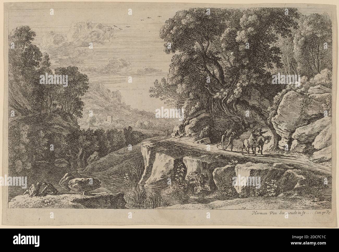 Herman van Swanevelt, (artiste), Néerlandais, c. 1600 - 1655, les deux cavaliers, paysages, (série), gravure Banque D'Images