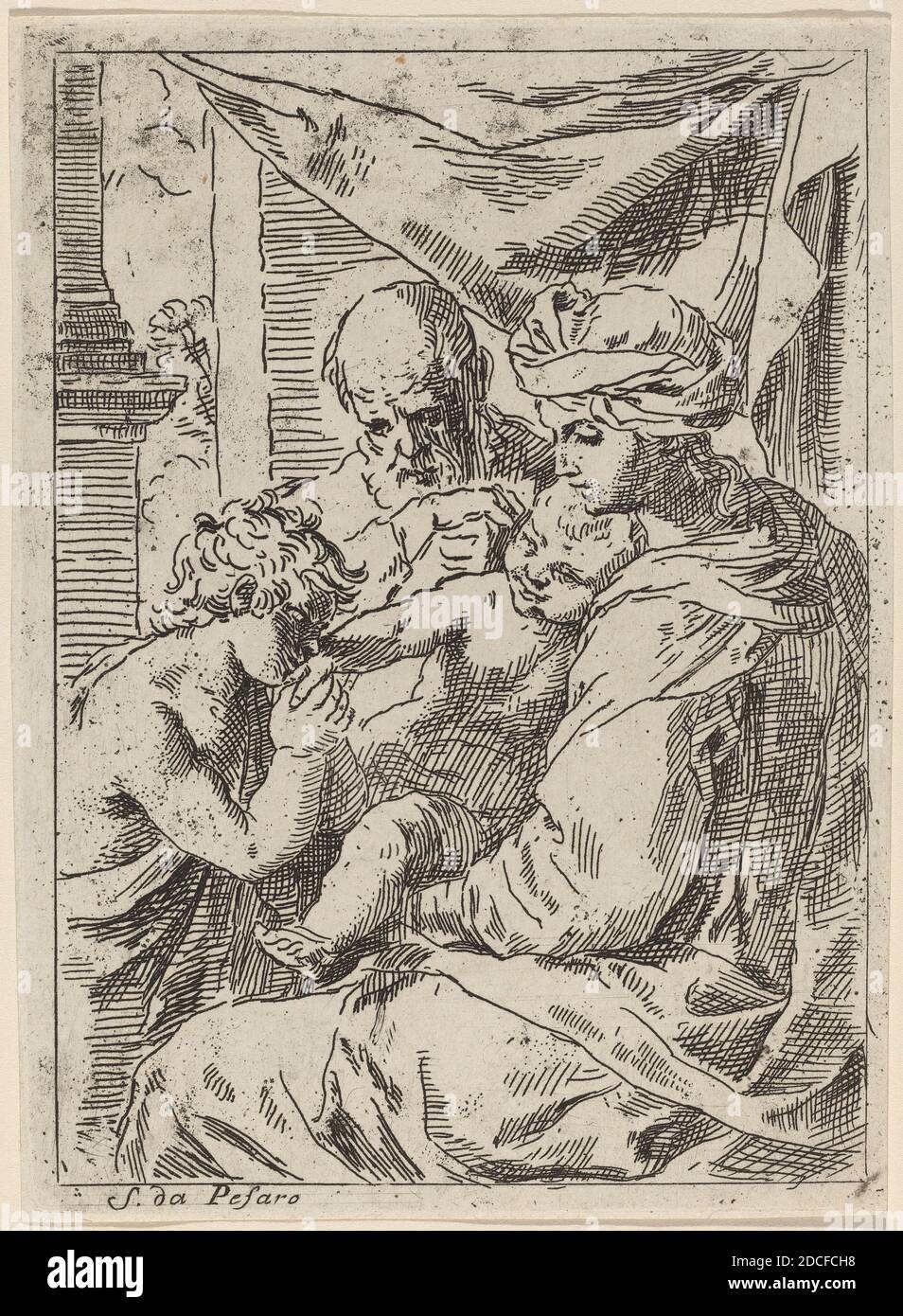 Simone Cantarini, (artiste), Pesarese, 1612 - 1648, la Vierge à l'enfant avec Saint John, gravure Banque D'Images