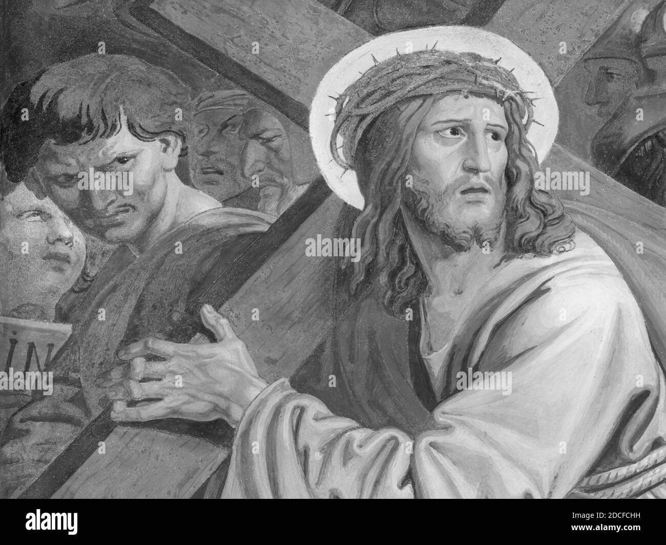 VIENNE, AUSTIRA - 22 OCTOBRE 2020: Le détail de la fresque Jésus rencontre sa mère Marie dans le cadre de la gare de Cross Way dans l'église de Saint Jean le Nepomuk Banque D'Images