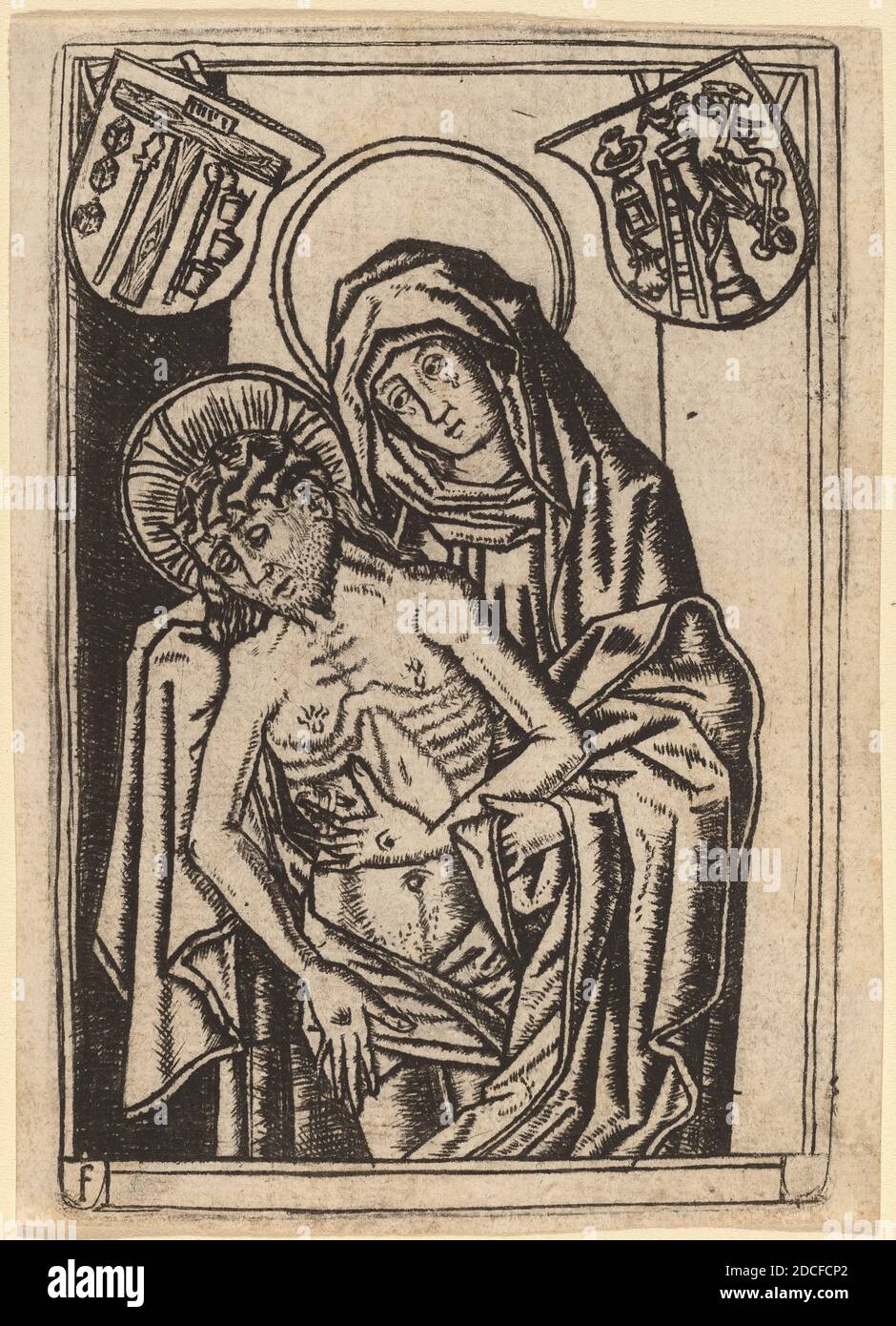 Maître F, (artiste), flamand, actif du XVe siècle, la Vierge soutenant le corps du Christ, c. 1490/1500, gravure sur papier ponté, plaque: 11.4 × 7.5 cm (4 1/2 × 2 15/16 in.), feuille: 11.7 × 8.4 cm (4 5/8 × 3 5/16 in Banque D'Images