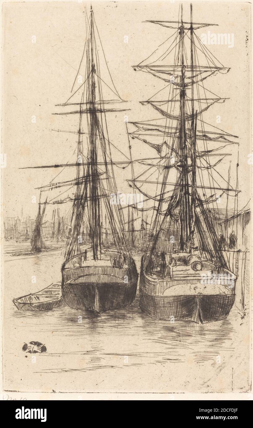 James McNeill Whistler, (artiste), cuisine américaine, 1834 - 1903, deux navires, 1875, gravure et point sec Banque D'Images