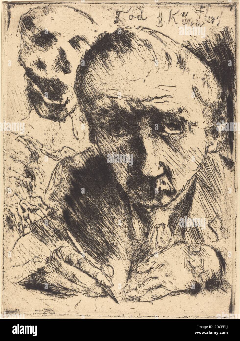Lovis Corinth, (artiste), allemand, 1858 - 1925, Tod und Künstler (mort et artiste), Totentanz (danse de la mort), (série), 1921 (publié en 1922), gravure en softground et point sec en noir sur papier vélin, plaque: 23.9 x 17.8 cm (9 7/16 x 7 in.), feuille: 30 x 23.7 cm (11 13/16 x 9 5/16 po), cadeau à la mémoire de Sigbert H. Marcy et en l'honneur du 50e anniversaire de la Galerie nationale d'art Banque D'Images