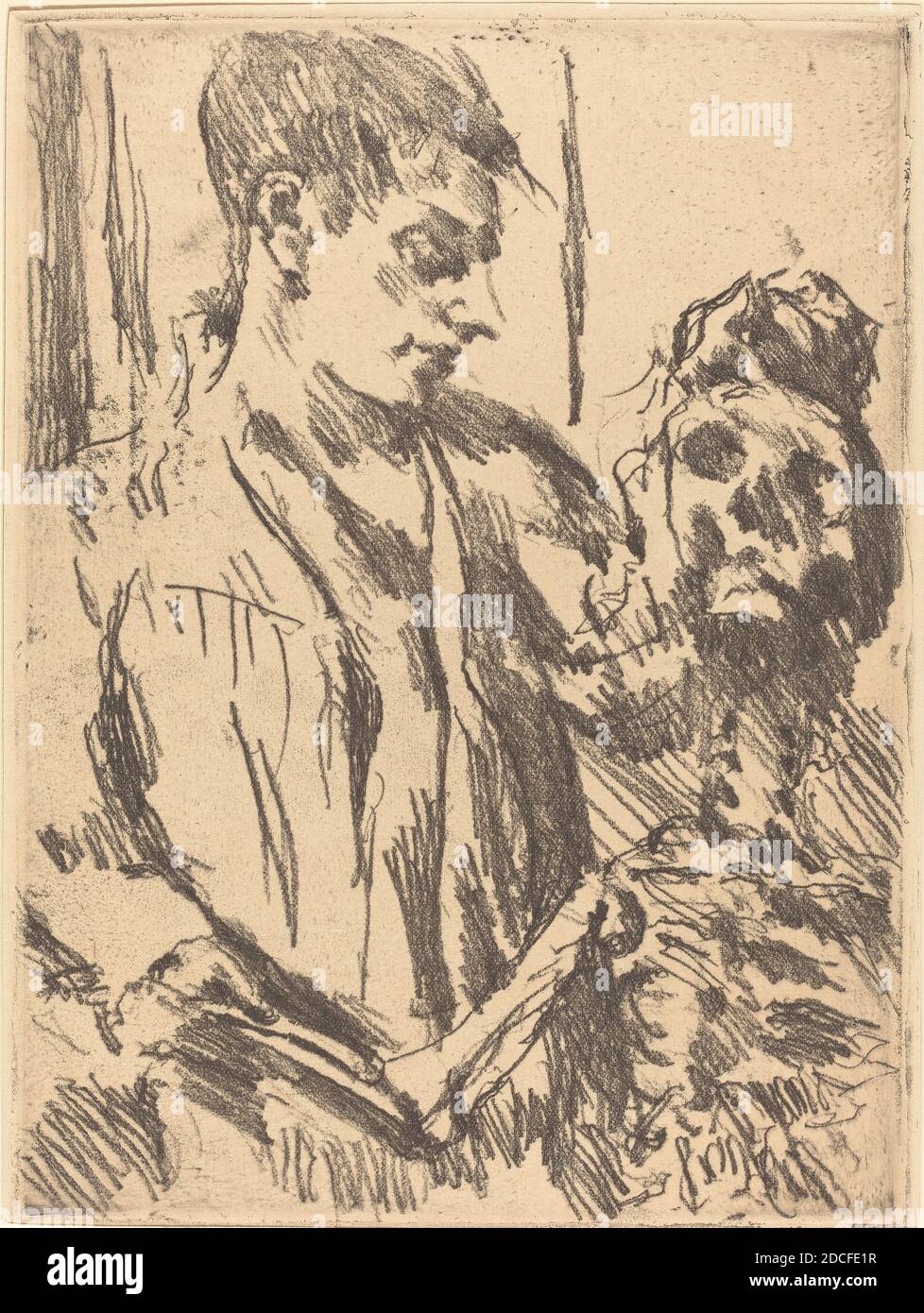 Lovis Corinth, (artiste), allemand, 1858 - 1925, Tod und Jüngling (Death and the Young Man), Totentanz (danse de la mort), (série), 1921 (publié en 1922), gravure en noir sur papier vélin, plaque: 23.9 x 17.8 cm (9 7/16 x 7 in.), feuille: 30 x 23.8 cm (11 13/16 x 9 3/8 po), cadeau à la mémoire de Sigbert H. Marcy et en l'honneur du 50e anniversaire de la Galerie nationale d'art Banque D'Images