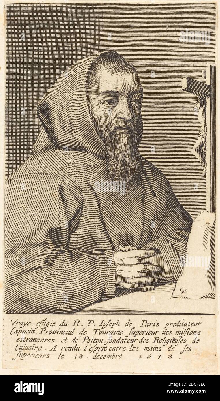 Claude Mellan, (artiste), français, 1598 - 1688, François le Clerc du Tremblay, connu sous le nom de Père Joseph, en 1638 ou après, gravure sur papier cousu; posé, feuille (taillée à l'intérieur de la marque de plaque): 12.9 x 7.6 cm (5 1/16 x 3 po Banque D'Images