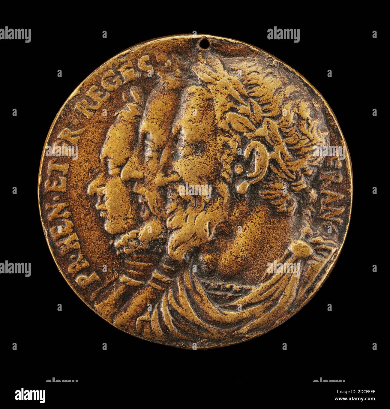 Français XVIe siècle, (artiste), François I, Henri II, et François II, Rois de France 1515-1547, 1547-1599, et 1599-1560, 1559/1560, bronze, total (diamètre) : 3.84 cm (1 1/2 po), poids brut : 19.87 gr (0.044 lb Banque D'Images