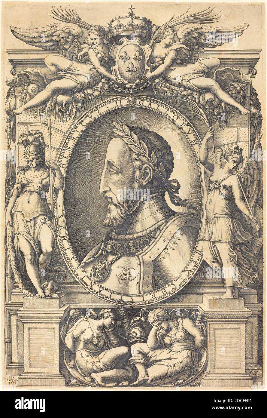 Nicolas Beatrizet, (artiste), français, 1515 - 1565 ou après, Henri II, Roi de France, 1556, gravure Banque D'Images