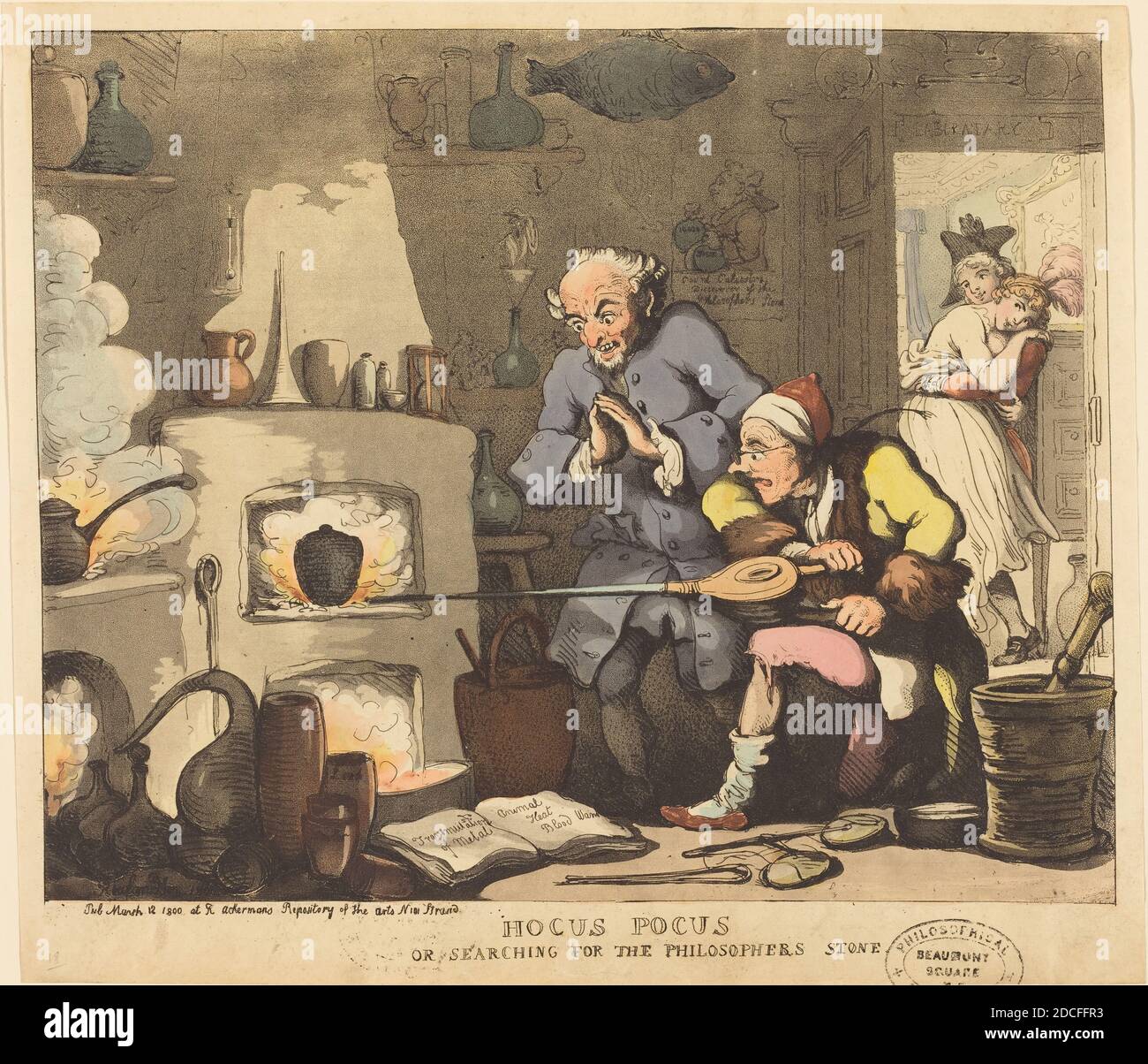 Thomas Rowlandson, (artiste), British, 1756 - 1827, Hocus Pocus, ou recherche de la Pierre du philosophe, publié en 1800, gravure et aquatinte de couleur main Banque D'Images