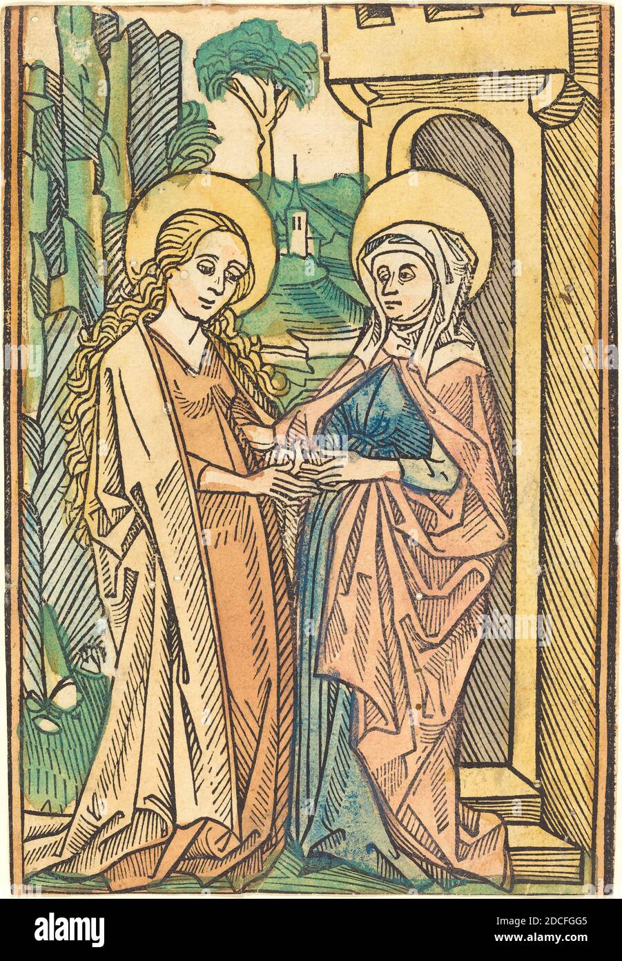 Allemand 15ème siècle, (artiste), Visitation, coupe de bois de couleur main Banque D'Images
