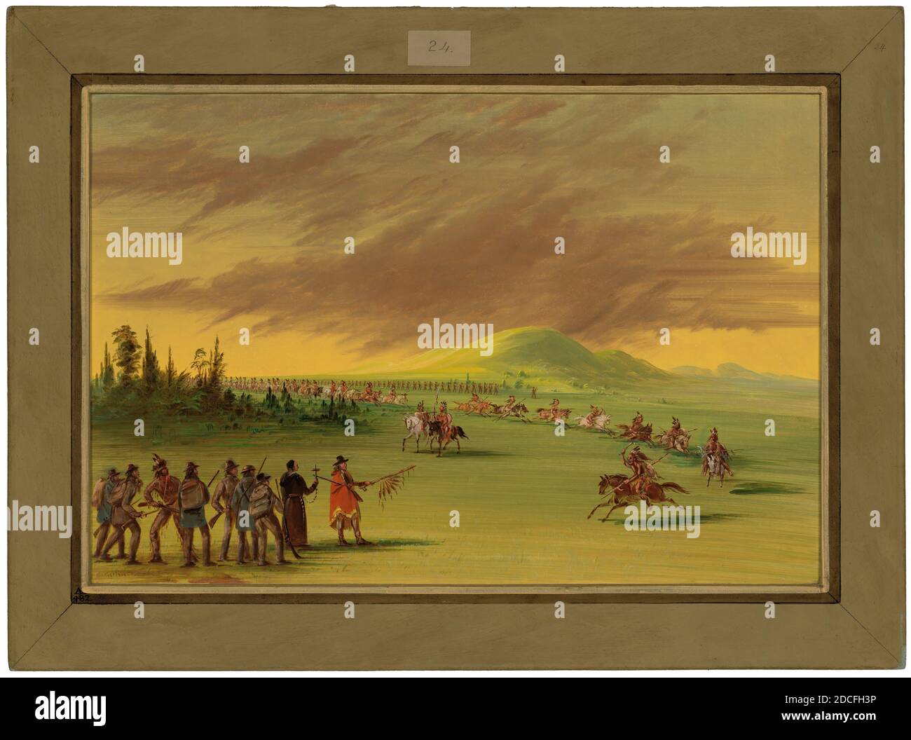 George Catlin, (artiste), américain, 1796 - 1872, la salle rencontre un parti de guerre des Indiens Cenis dans une prairie du Texas. 25 avril 1686, 1847/1848, huile sur toile, total : 37.8 x 56.5 cm (14 7/8 x 22 1/4 po Banque D'Images