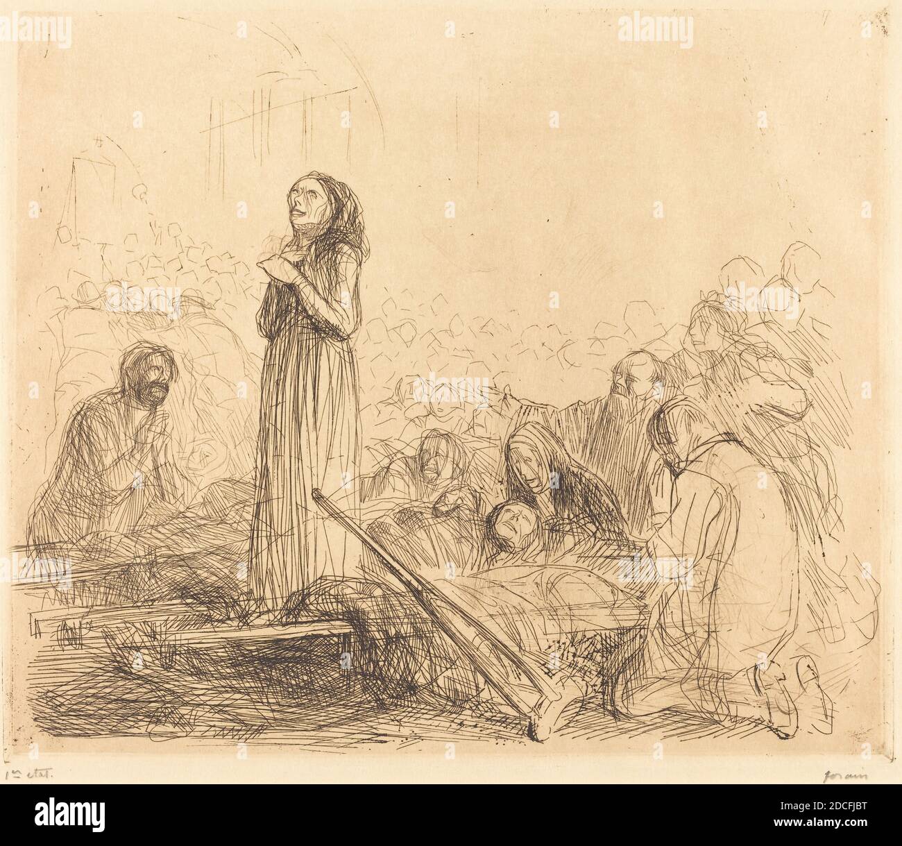 Jean-Louis Forain, (artiste), Français, 1852 - 1931, Lourdes, le Miracle (première plaque), 1912/1913, gravure à l'encre marron foncé Banque D'Images