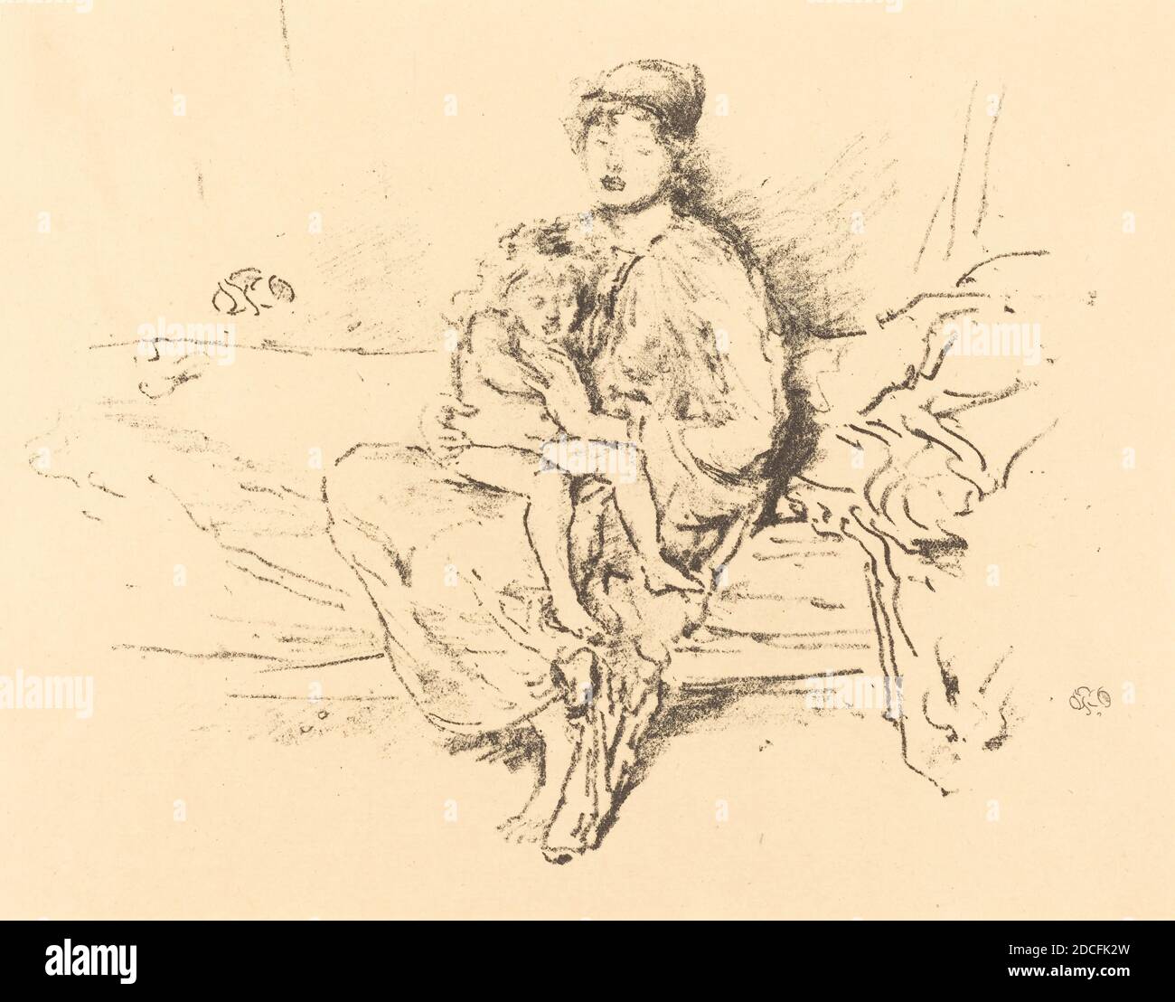 James McNeill Whistler, (artiste), cuisine américaine, 1834 - 1903, mère et enfant, n° 2, 1891/1895, lithographie en noir sur papier à poser, image : 17 × 20.4 cm (6 11/16 × 8 1/16 po), feuille : 22.7 × 28.2 cm (8 15/16 × 11 1/8 po Banque D'Images