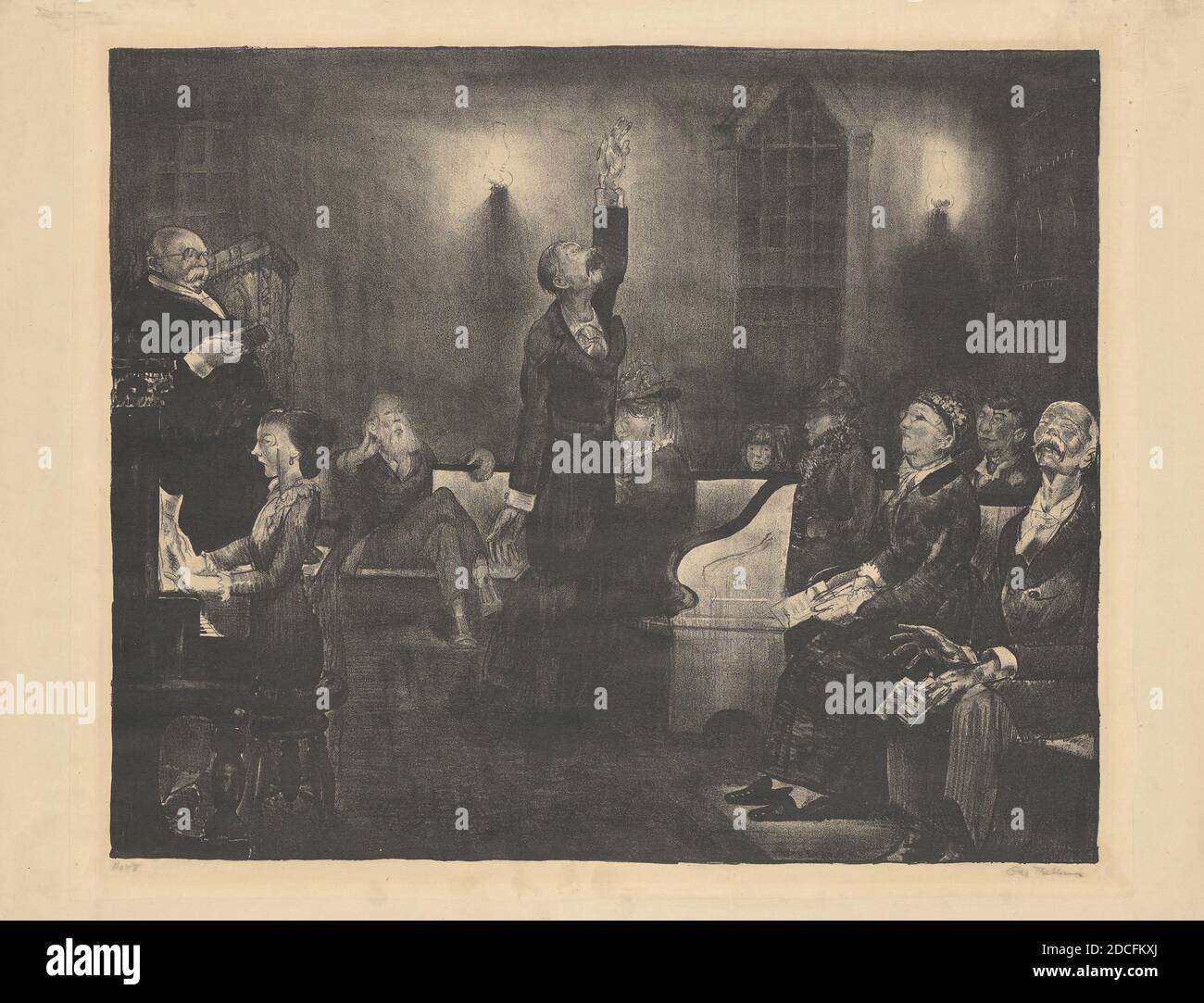 George Bellows, (artiste), cuisine américaine, 1882 - 1925, prière Meeting, deuxième pierre, 1916, lithographie en noir sur papier vélin, image: 46.4 x 56.5 cm (18 1/4 x 22 1/4 po.), feuille: 54.6 x 19.7 cm (21 1/2 x 7 3/4 po Banque D'Images