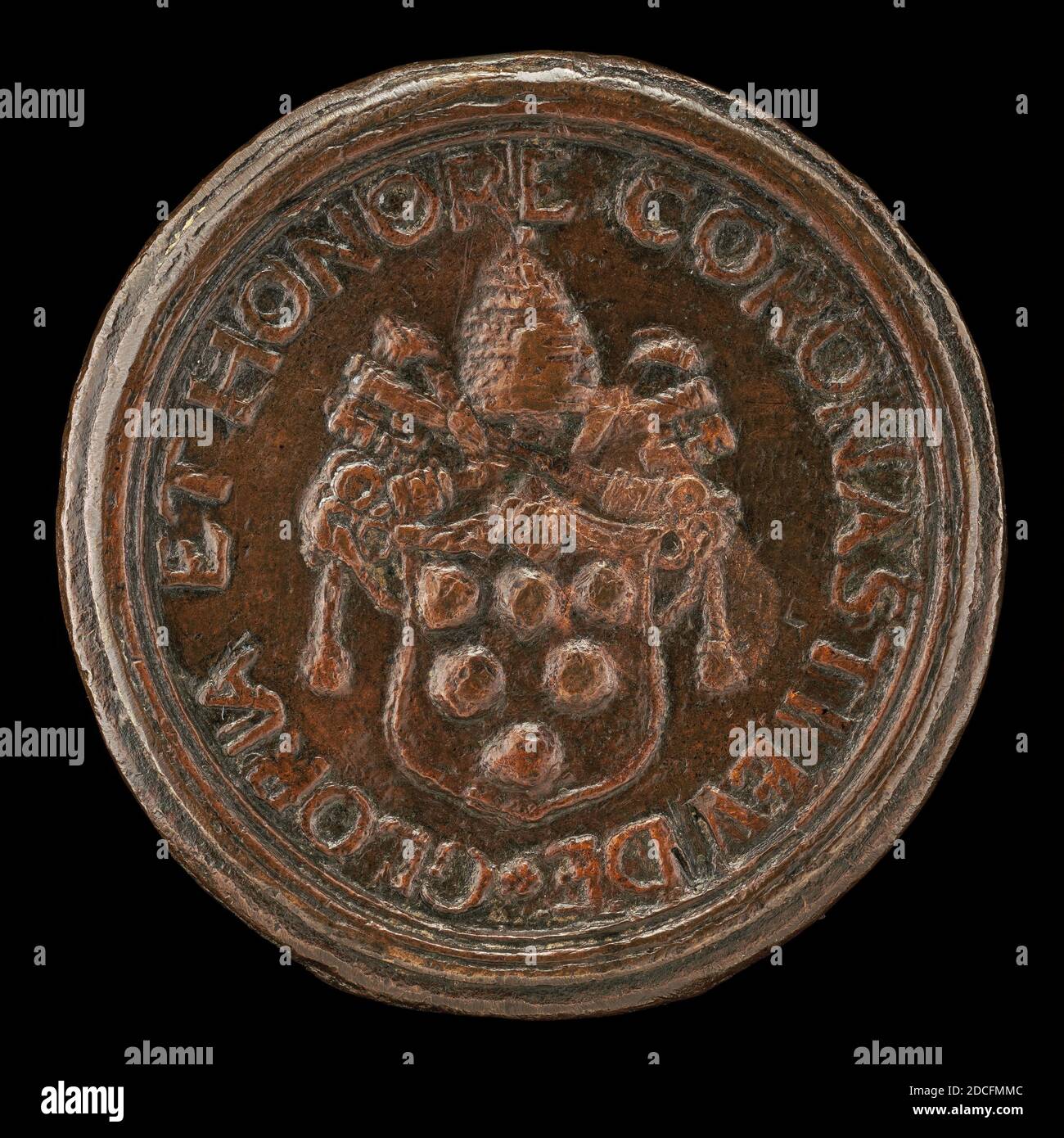 Roman du XVIe siècle, (artiste), Bouclier aux armes des Médicis, surmonté de la Tiara papale et des clés croisées, c. 1513/1515, bronze, diamètre total: 7.86 cm (3 1/8 in.), poids brut: 245.59 gr (0.541 lb.), axe: 12:00 Banque D'Images