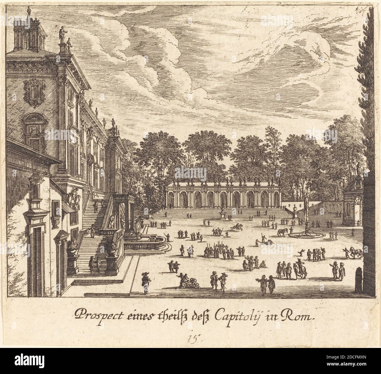Melchior Küsel, (artiste), allemand, 1626 - 1683, Johann Wilhelm Baur, (artiste d'après), allemand, 1607 - 1641, Capitoline, Rome, Underschildliche Prospecten, (série), 1681, gravure Banque D'Images