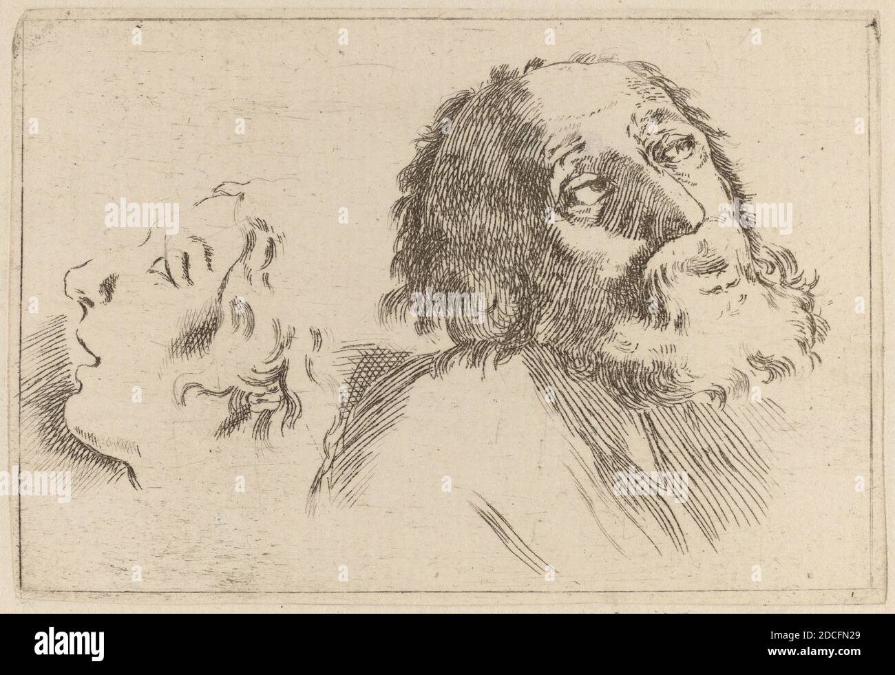 Stefano Della Bella, (artiste), Florentine, 1610 - 1664, Etude des têtes, l'une tournée vers la droite et l'autre tournée vers la gauche, Quadreria Medicea, vol.3 (1986.50.11-108), (série), gravure sur papier couté Banque D'Images
