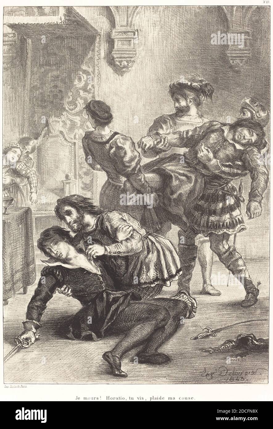 Eugène Delacroix, (artiste), français, 1798 - 1863, la mort de Hamlet (Acte V, scène II), le Hamlet de Shakespeare, (série), 1843, lithographie Banque D'Images