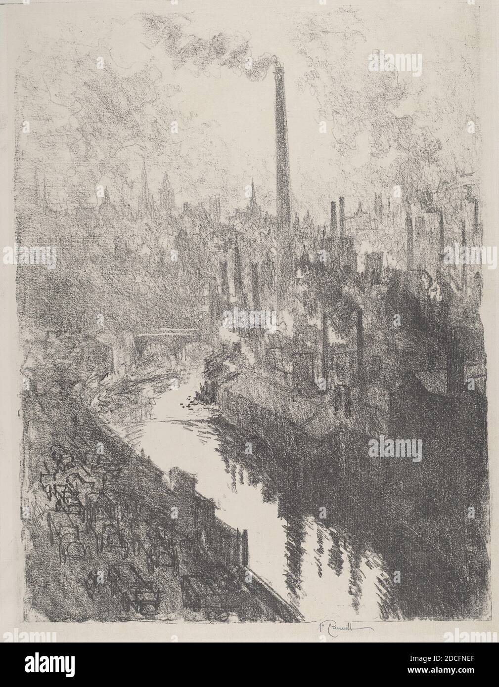 Joseph Pennell, (artiste), américain, 1857 - 1926, The Great Chimney, The Motor Park, English War Work, (série), 1916, lithographie Banque D'Images