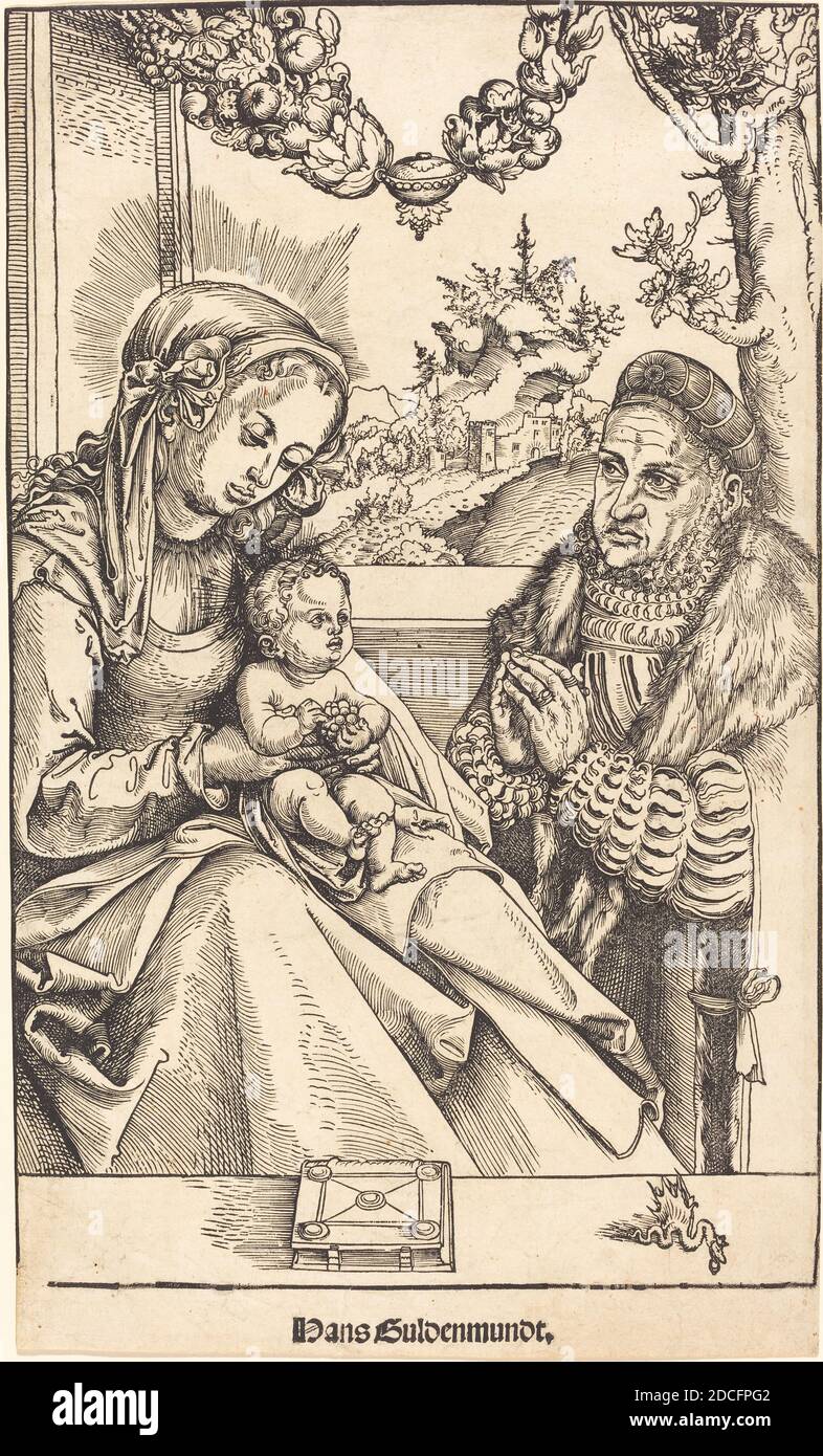 Lucas Cranach l'aîné, (artiste), allemand, 1472 - 1553, la Vierge et l'enfant adorés par Frédéric le Sage de Saxe, coupe de bois, image: 36.4 x 23.1 cm (14 5/16 x 9 1/8 po Banque D'Images