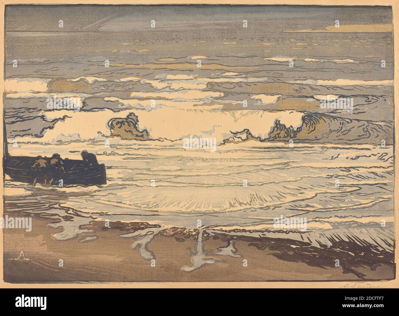 Auguste Lepère, (artiste), Français, 1849 - 1918, vagues sans furcation, déluge de septembre 1901 (les lames déferlent, maree de septembre 1901), 1901, coupe de bois de couleur Banque D'Images