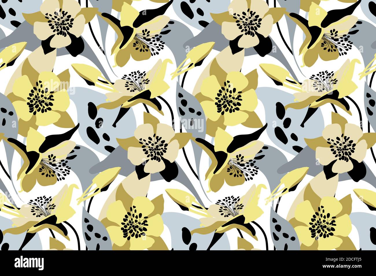 Motif fleuri vectoriel sans coutures. Fond floral. Fleurs jaunes et grises. Illustration de Vecteur