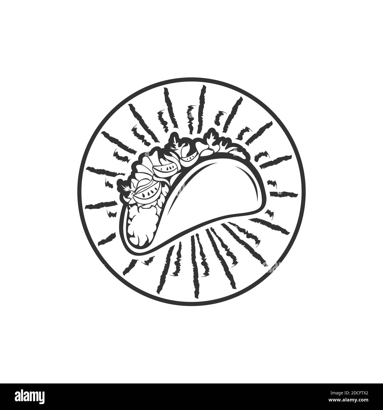 Illustration vectorielle du logo tacos. Silhouette de saucisse Taco, bon pour le menu du restaurant et badge de café. Emblème typographique vintage. Illustration de Vecteur