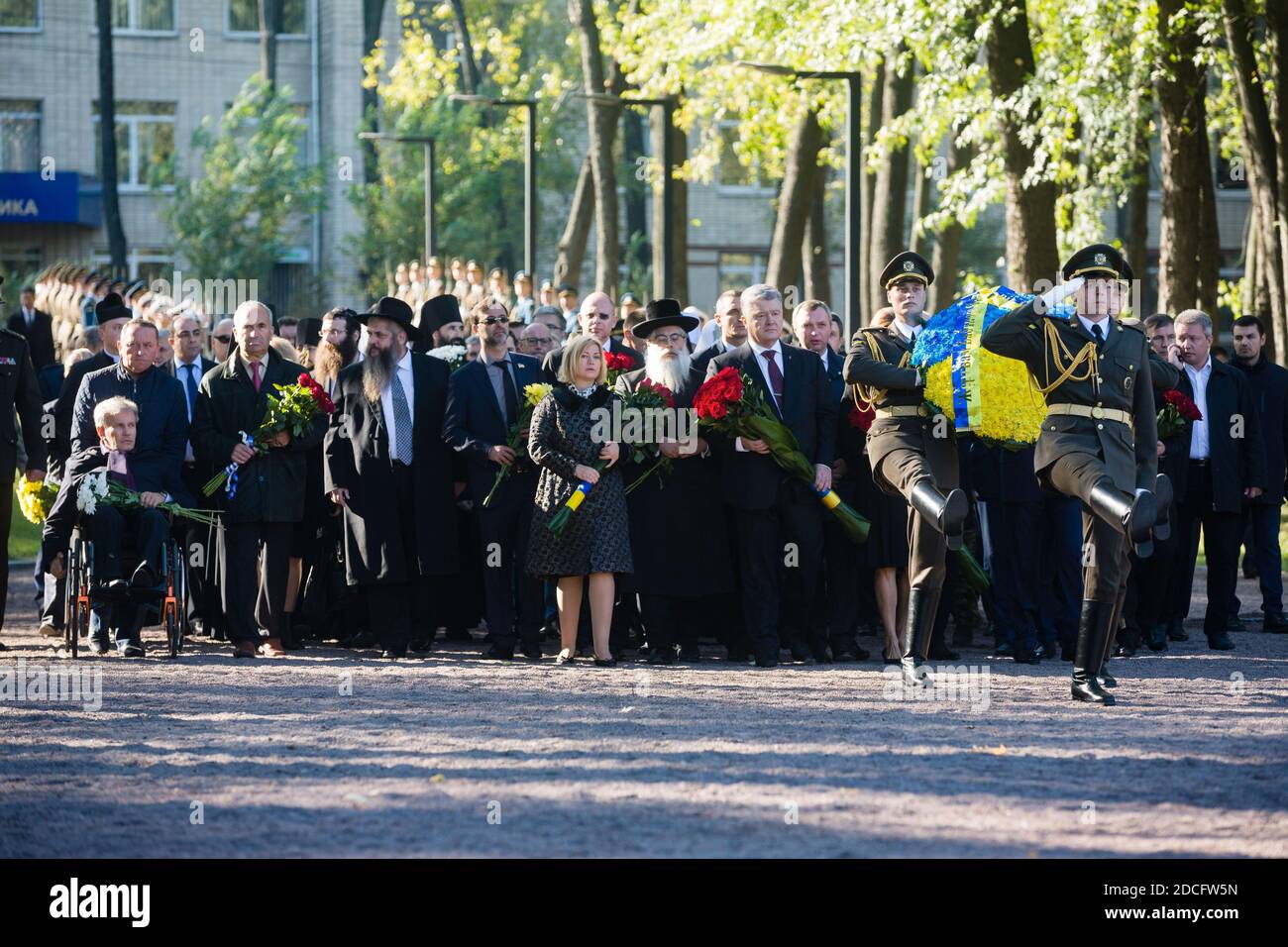 KIEV, UKRAINE - 29 septembre 2017 : le Président de l'Ukraine Petro Porochenko et sa femme Maryna Porochenko ont pris part à la cérémonie d'honneur de la mémoire des victimes de Babyn Yar Banque D'Images