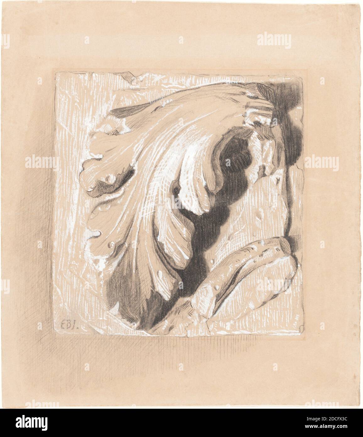 Sir Edward Coley Burne-Jones, (artiste), British, 1833 - 1898, FRAGMENT d'un Frieze antique, craie noire accentuée de gouache blanche sur papier vélin brun, total: 27.4 x 24.1 cm (10 13/16 x 9 1/2 po Banque D'Images