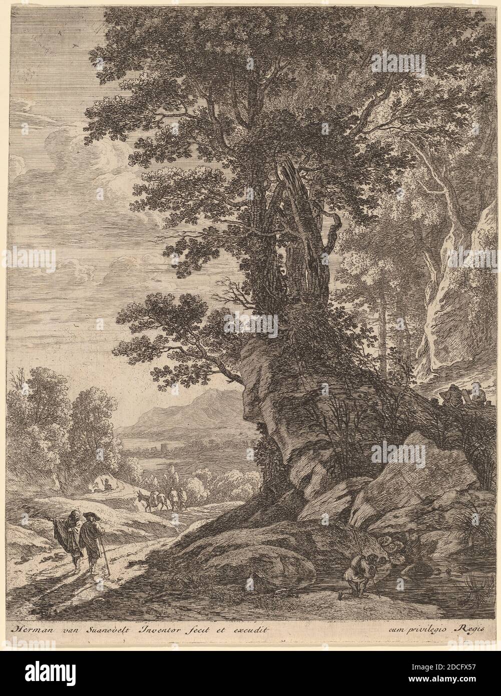 Herman van Swanevelt, (artiste), Néerlandais, c. 1600 - 1655, UN groupe d'arbres, paysages, (série), gravure Banque D'Images