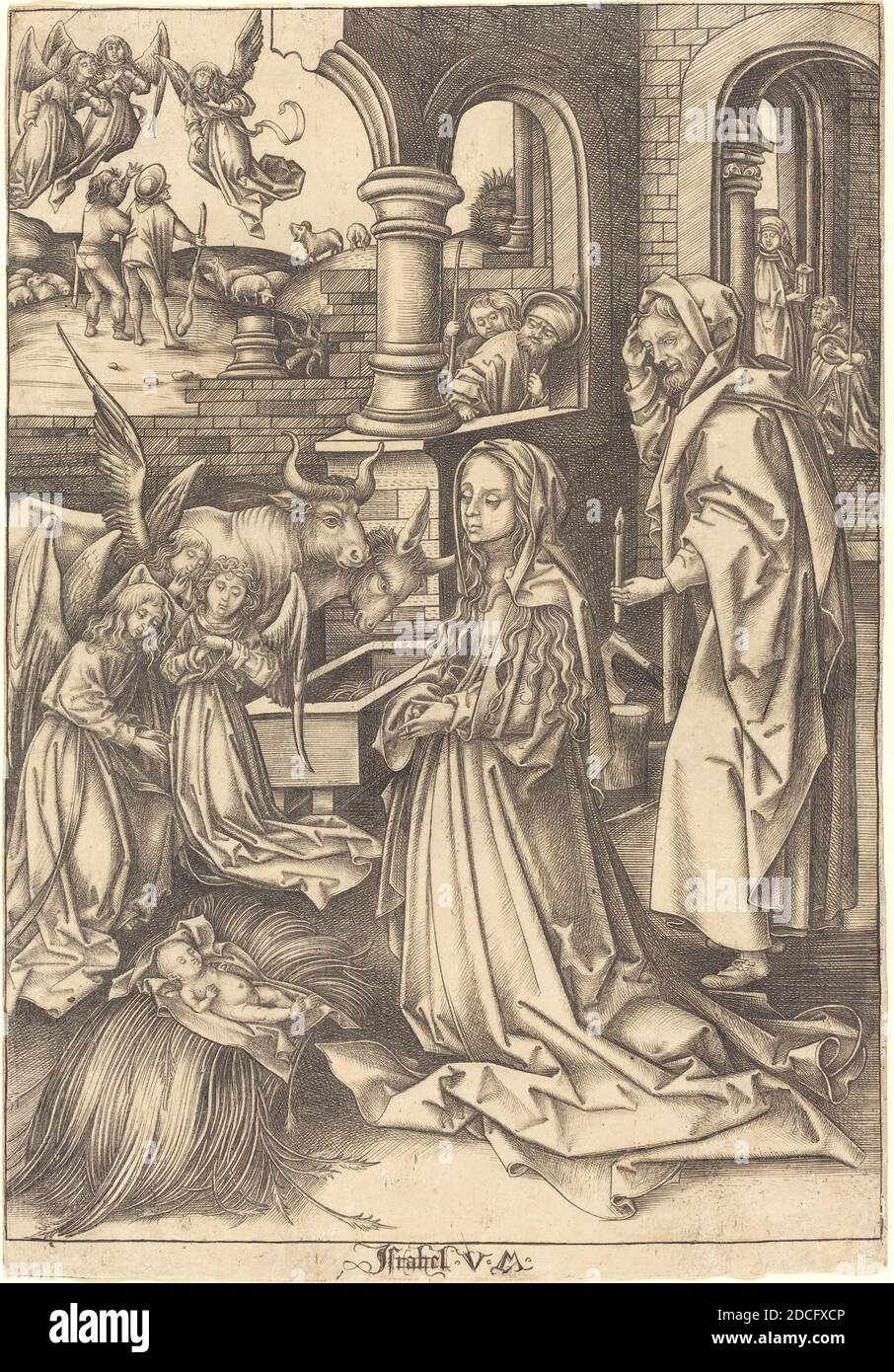 Israhel van Meckenem, (artiste), allemand, c. 1445 - 1503, Hans Holbein The Elder, (artiste d'après), allemand, c. 1465 - 1524, la Nativité, la vie de la Vierge, (série), c. 1490/1500, gravure, feuille (découpée au repère de la plaque) : 26.8 x 18.7 cm (10 9/16 x 7 3/8 po Banque D'Images