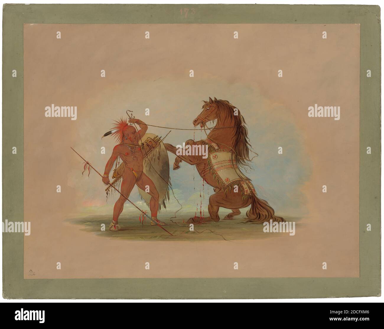 George Catlin, (artiste), américain, 1796 - 1872, UN guerrier Pawnee sacrifiant son cheval préféré, 1861/1869, huile sur carte montée sur carton, total: 47.3 x 62 cm (18 5/8 x 24 7/16 po Banque D'Images